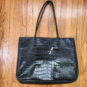 Longchamp Black Crocodile leather vintage Roseau Tote